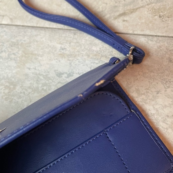 Lodis Royal Blue Leather Bifold Wallet Wristlet Clutch Removable Strap - Picture 6 of 9